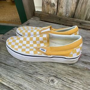 VANS CLASSIC SLIP-ON CHECKERBOARD SHOES yellow and white size 6.5